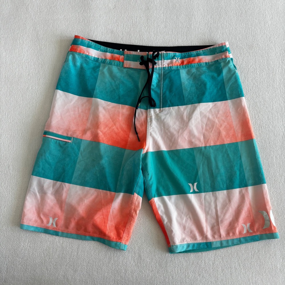Hurley Phantom Board Shorts Mens 34 Teal Orange Checkered Buckle Exclusive 21"
